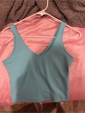 Hollister Ribbed V-Neck Tank - Aqua